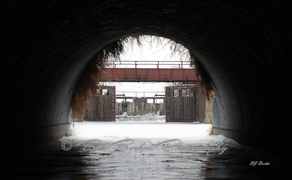 On the Ice Looking Through to the Mineral Lock & Lift Bridge